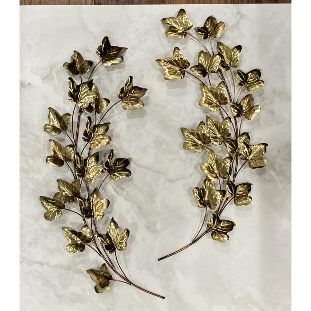Ivy Leaf Wall Hanging Set of 2 Home Interior Metal Gold/Copper Tone Vintage